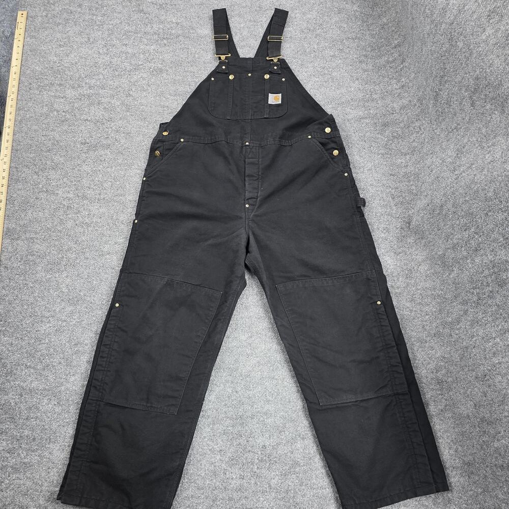 Carhartt Bib Overalls Mens 46x30 Black Duck Insulated Double Knee USA R02 BLK - Picture 3 of 16